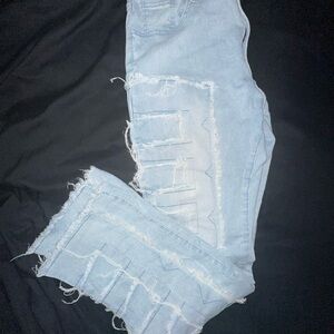 light blue stacked jeans